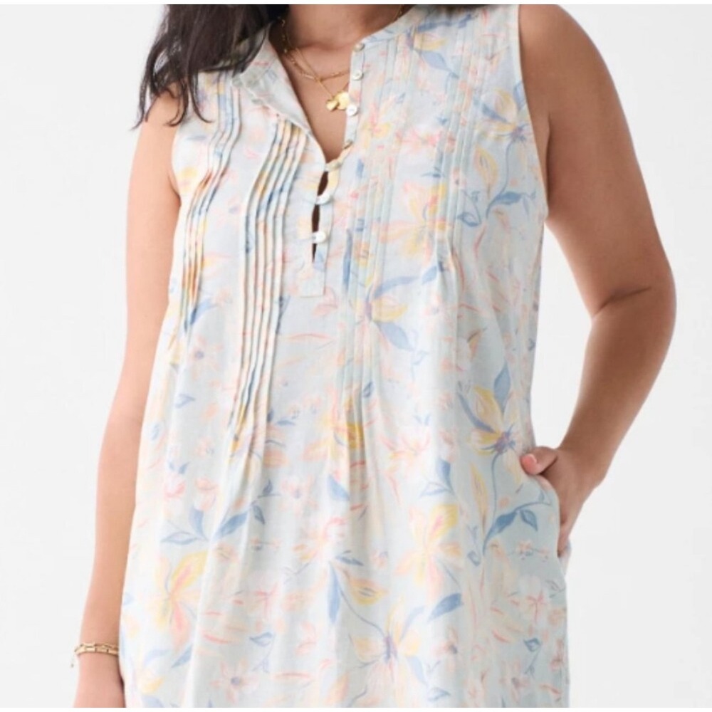Faherty Isha Sky Coast Sleeveless Dress Size Medium Sage Green Floral